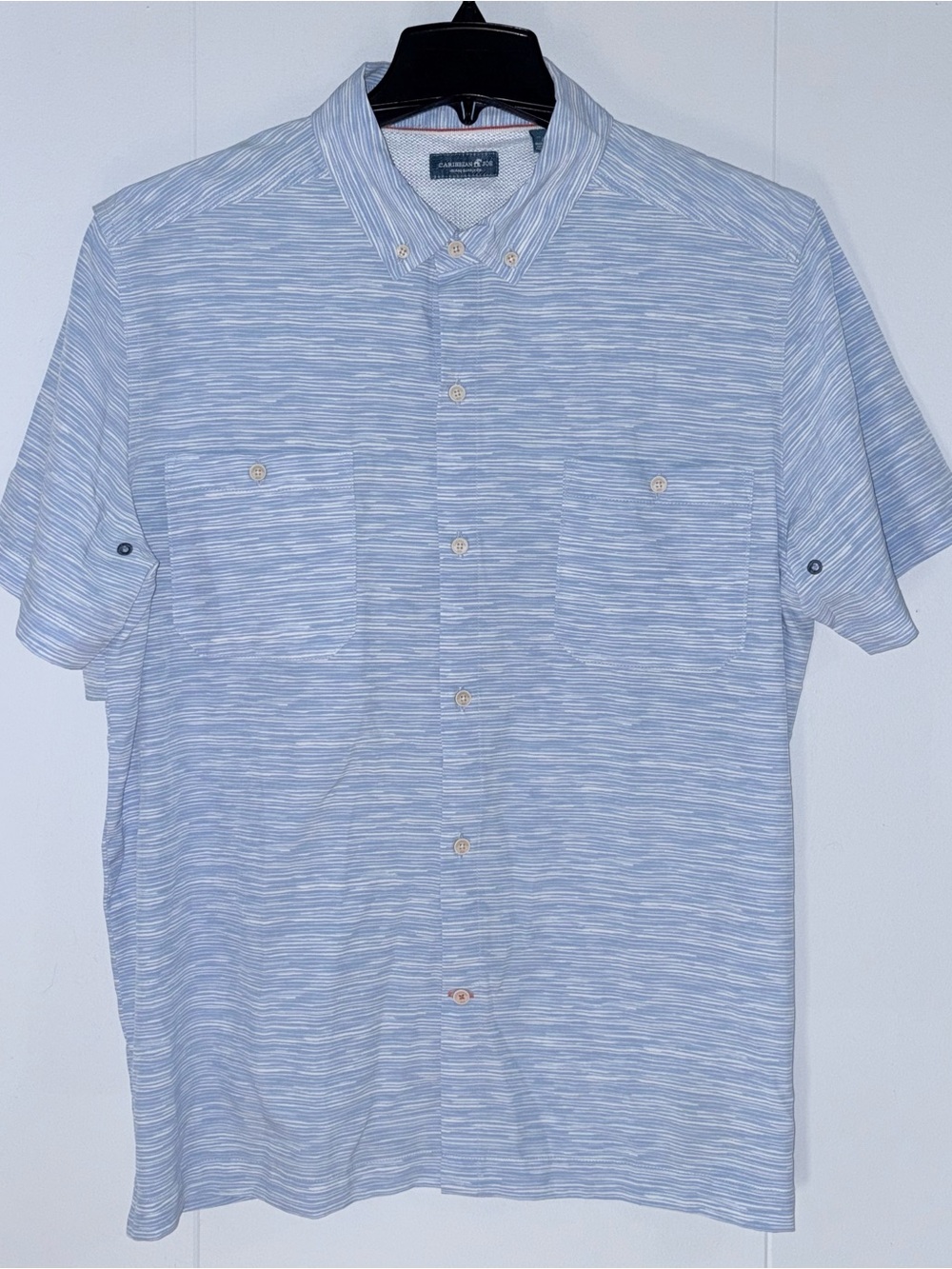 Caribbean Joe Shirt Mens XL Blue White Striped Stretch Vent Fishing Coastal
